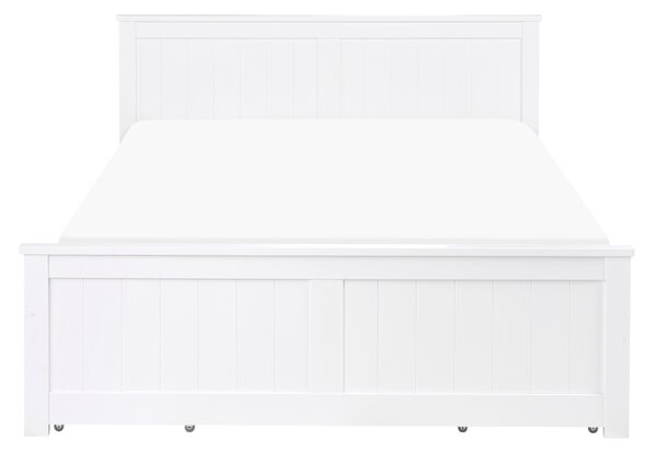 Posteľ biela borovicové drevo MDF 140 x 200 cm s čelom a úložnými zásuvkami minimalistický škandinávsky štýl spálňa detská izba