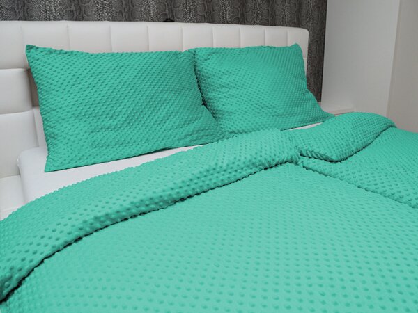 Biante Hrejivé posteľné obliečky Minky 3D bodky MKP-047 Tyrkysovo zelené Jednolôžko 140x200 a 70x90 cm