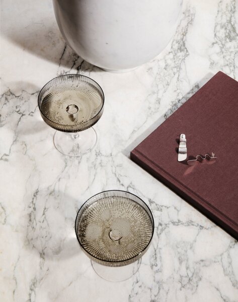 Ferm Living Poháre Ripple Champagne Saucer set 2ks, smoked grey