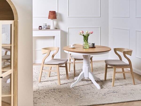Jedálenský stôl svetlý jaseň dyha kaučukové drevo MDF ø 100 cm okrúhly vintage vidiecky štýl