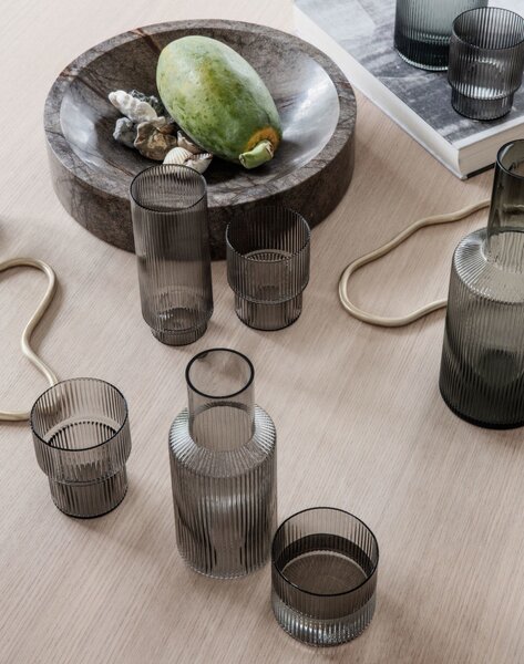 Ferm Living Poháre Ripple Long Drink set 4ks, smoked grey