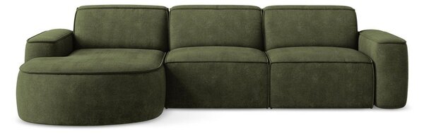 Zelená ženilková rohová pohovka (ľavý roh/s leňoškou) Omao – Makamii