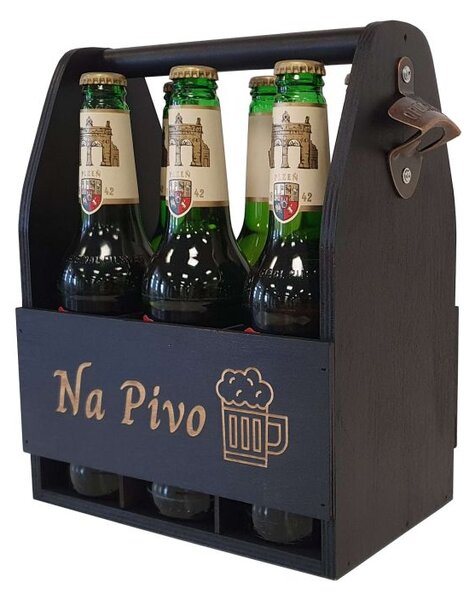 Drevený stojan na pivo s otváračom 23,5 × 30 × 15,5 cm