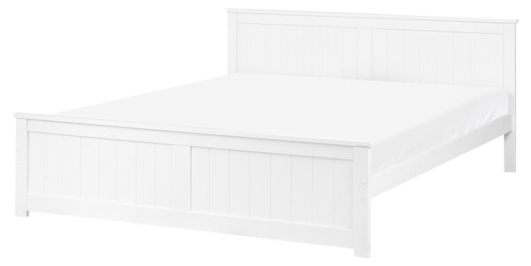 Posteľ biela borovicové drevo MDF 160 x 200 cm s čelom minimalistický škandinávsky štýl spálňa detská izba