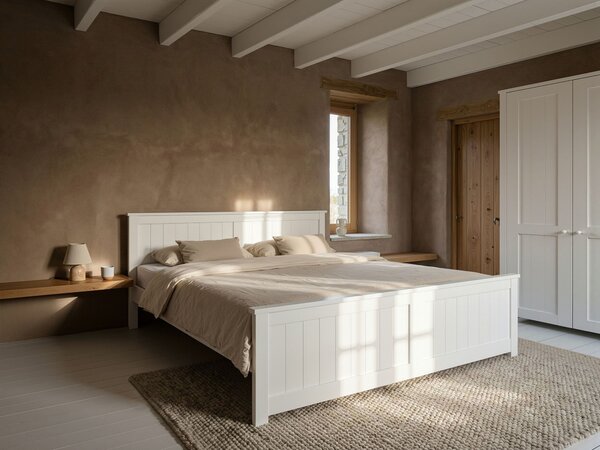 Posteľ biela borovicové drevo MDF 160 x 200 cm s čelom minimalistický škandinávsky štýl spálňa detská izba