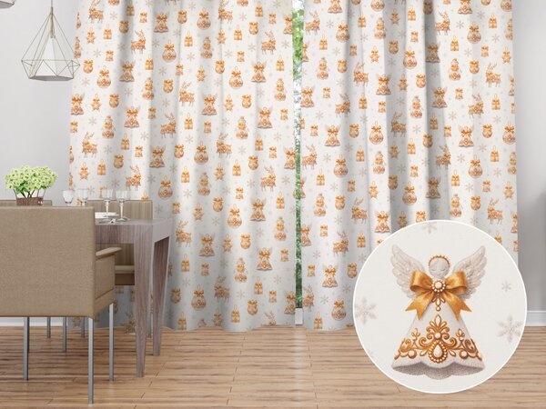 Biante Bavlnený záves Sandra SA-797 Zlato-sivé vianočné ozdoby na bielom 150x140 cm
