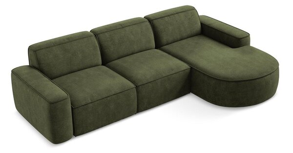 Zelená ženilková rohová pohovka (pravý roh/s leňoškou) Omao – Makamii