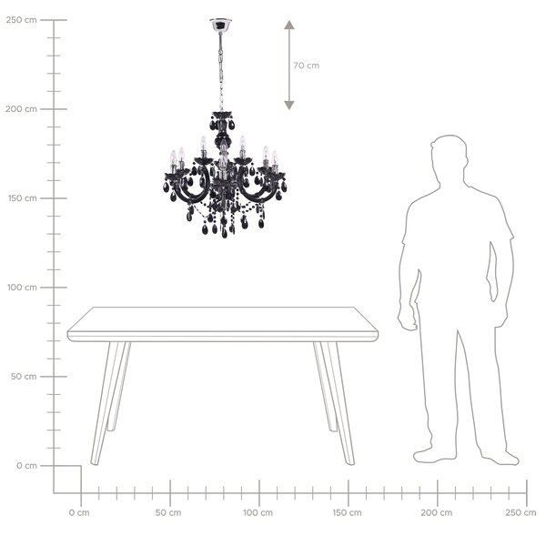 Luster čierny s kryštálmi 155 cm so 6 žiarovkami moderný glamour štýl obývačka jedáleň
