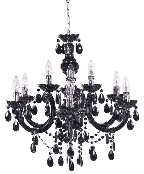 Luster čierny s kryštálmi 155 cm so 6 žiarovkami moderný glamour štýl obývačka jedáleň