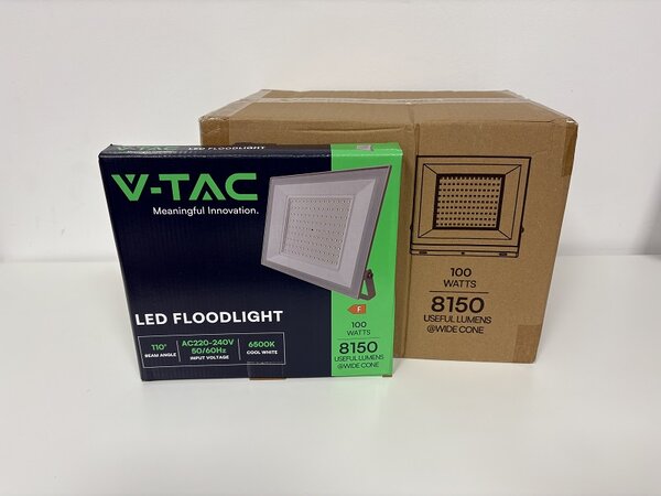 V-TAC Biely LED reflektor 100W, 8+2ks zadarmo, Studená biela 6000 - 6500K