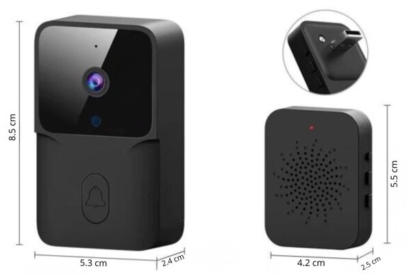 Bezdrôtový WiFi videozvonček s vnútornou jednotkou – čierny