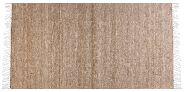 Koberec béžový recyklovaný syntetický materiál 80 x 150 cm so strapcami interiér exteriér