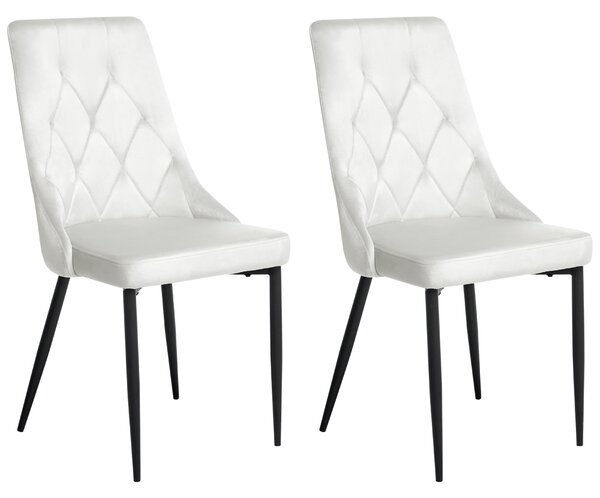 Sada 2 jedálenských stoličiek krémová biela zamatové čalúnenie čierne železné nohy moderné čalúnené stoličky