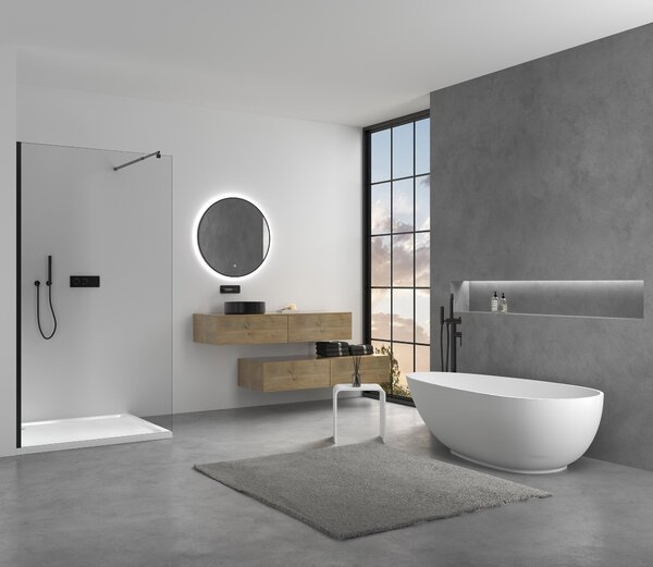 CERANO - Sprchová zástena Walk-in Onyx Round Ľ/P - 6 mm - čierna matná, transparentné sklo - 90x190 cm