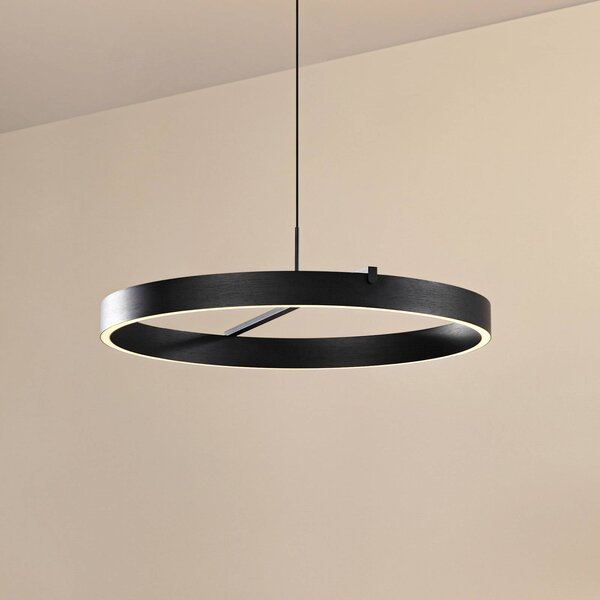 Lucande LED závesné svietidlo Rovan, Ø 60 cm, čierna, stmievateľné, Čierna, Obývacia izba / jedáleň, kov, Moderný