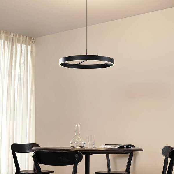 Lucande LED závesné svietidlo Rovan, Ø 60 cm, čierna, stmievateľné, Čierna, Obývacia izba / jedáleň, kov, Moderný