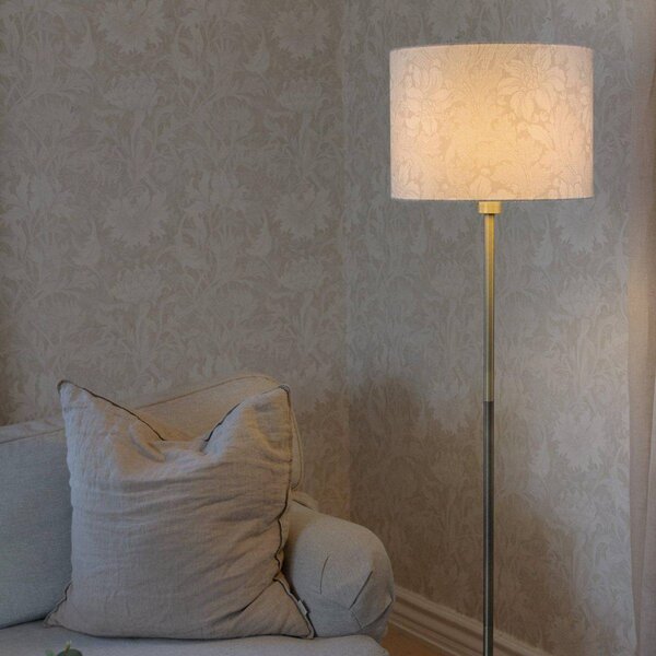 Stojacia lampa Amy, béžová/zlatá, výška 150 cm, textil, E27, Krémová / jantárovo žltá, Obývacia izba / jedáleň, Textil / látka / hodváb, Stojaca lampa