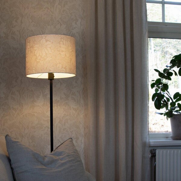 PR Home Stojacia lampa Amy, béžová/čierna, výška 150 cm, textil, E27, Krémová / jantárovo žltá, Obývacia izba / jedáleň, Textil / látka / hodváb, Stojaca lampa