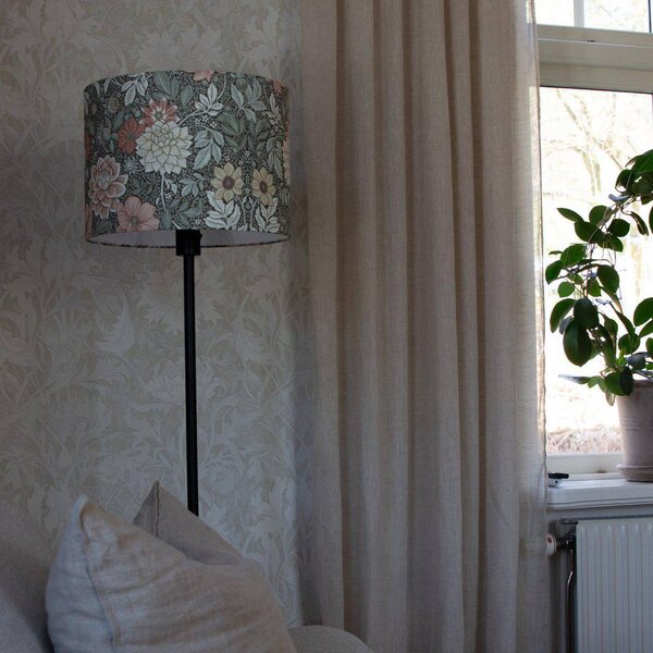 Stojacia lampa Amy, Dahlia zelená/čierna, 150 cm, textil, E27, Zelená, Obývacia izba / jedáleň, Textil / látka / hodváb, Stojaca lampa