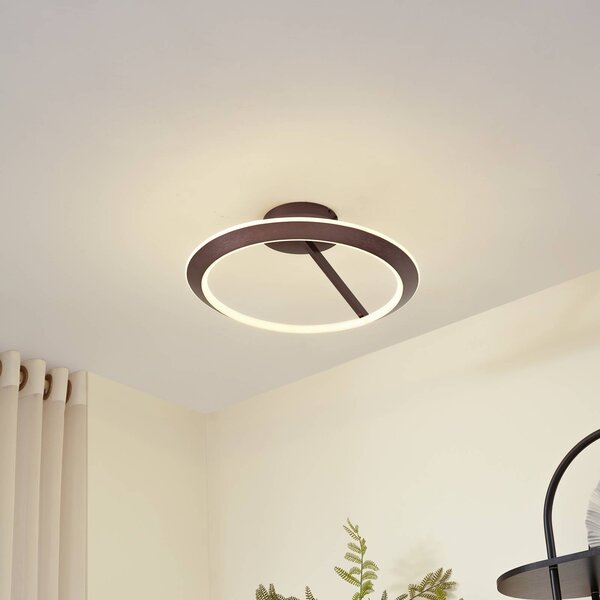 Lucande stropné LED svetlo Eldra, kávovo hnedá, Ø 55 cm,, Hnedá / hrdzavá, Obývacia izba / jedáleň, kov, Moderný