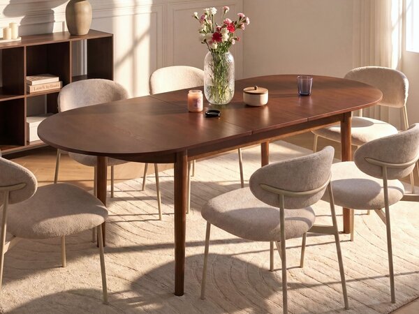 Rozkladací jedálenský stôl tmavý jaseň MDF vrchná časť 180/220 x 90 cm drevené nohy moderný štýl kuchyňa jedáleň