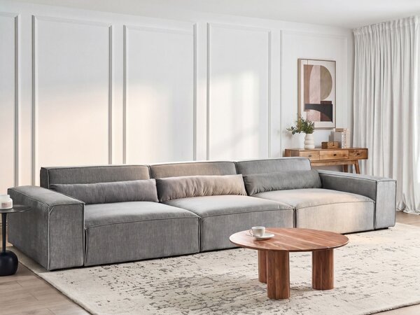 3-miestna modulárna pohovka sivá látkové čalúnenie čierne nohy minimalistický moderný štýl obývacia izba