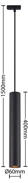 Závesné svietidlo Lindby Linaro, 40 cm, čierne, 1-fázové, GU10, Čierna, Obývacia izba / jedáleň, kov, Moderný, Koľajnicový systém