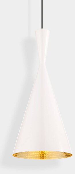 Tom Dixon LED závesné svietidlo Beat Tall, biela, Ø 19 cm, mosadz, Biela / opálová, Obývacia izba / jedáleň, Mosadz, Dizajn, Závesné svietidlo