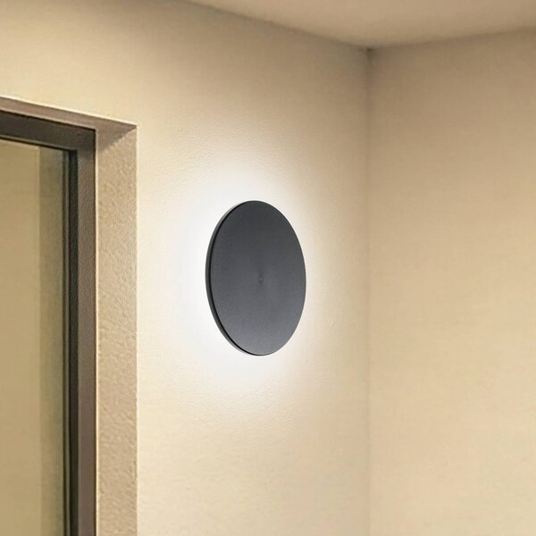 LED nástenné svetlo Disk, Ø 25 cm, čierne, plast, IP65,, Čierna, Plast, Moderný, Nástenné svietidlo