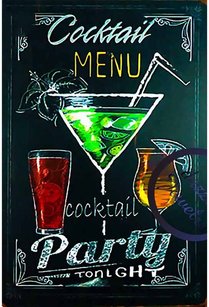 Ceduľa Cocktail Menu 30cm x 20cm Plechová tabuľa