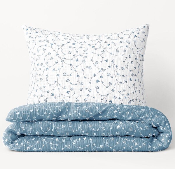 Goldea krepové posteľné obliečky - vzor 782 kvietky a motýle s modrosivou 200 x 200 a 2ks 70 x 90 cm