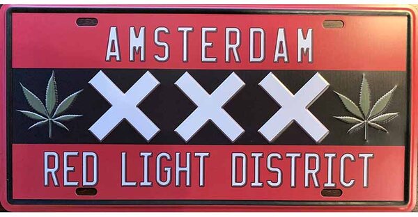 Ceduľa značka Amsterdam - red light district30,5cm x 15,5cm Plechová tabuľa