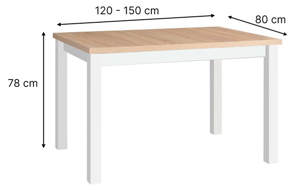 Rozkladací jedálenský stôl Mixi 5 120-150x80 - sonoma / biela