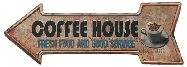Ceduľa Coffee House 46x16 cm Plechová tabuľa