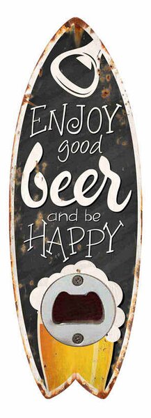 Ceduľa Otvárač na fľaše Enjoy Good Beer and Be Happy 20x7x1 cm