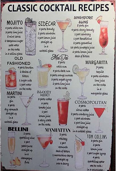 Retro Cedule Ceduľa Classic Cocktail Recipes