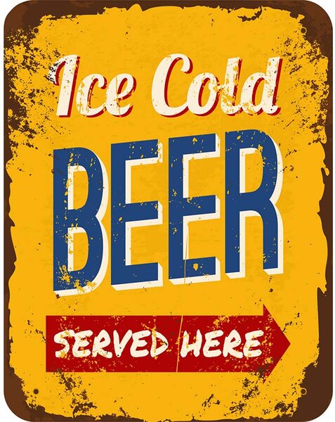 Ceduľa Ice Cold Beer Served Here 30cm x 20cm Plechová tabuľa