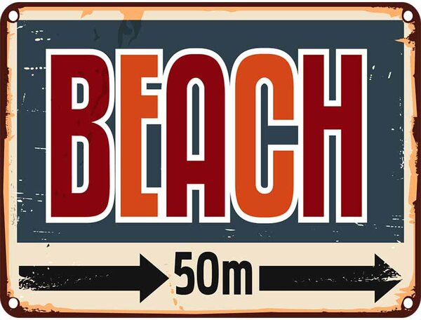 Ceduľa Beach 30cm x 20cm Plechová tabuľa