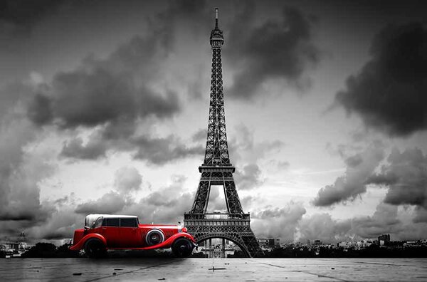 Ceduľa Paríž red old car - Paris 30cm x 20cm Plechová tabuľa