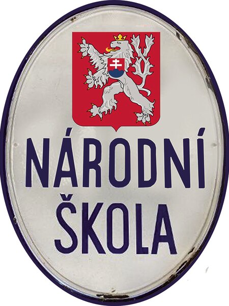 Ceduľa Národní Škola - historická tabuľa ČSSR 40cm x 30cm Plechová tabuľa