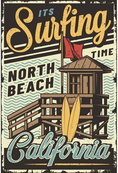 Ceduľa It is Surfing North Beach - Vintage style 30cm x 20cm Plechová tabuľa