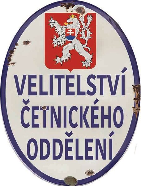 Ceduľa Velitelství Četnického Oddělení - historická tabuľa ČSSR 40cm x 30cm Plechová tabuľa