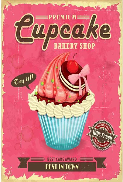 Ceduľa Cupcakes Bakery 30cm x 20cm Plechová tabuľa