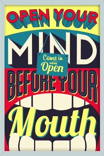 Ceduľa Motivačné tabuľky - Open Your Mind Vintage style 30cm x 20cm Plechová tabuľa