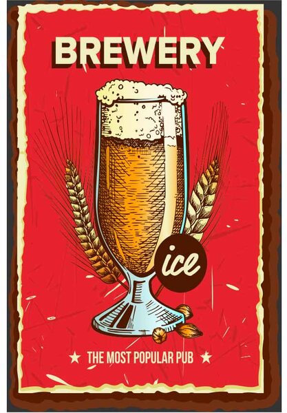 Ceduľa Beer - Brewery ice Vintage style 30cm x 20cm Plechová tabuľa