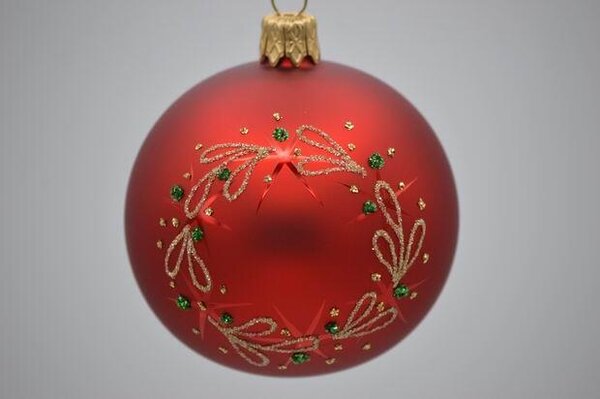 Vianočná guľka červená s venčekom 7 cm