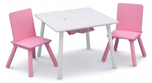 Vulpi Drevený stôl pre deti + 2 stoličky ružové Pinky
