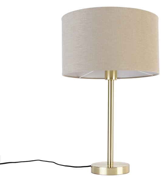 Klassieke tafellamp messing met kap lichtbruin 35 cm - Simplo