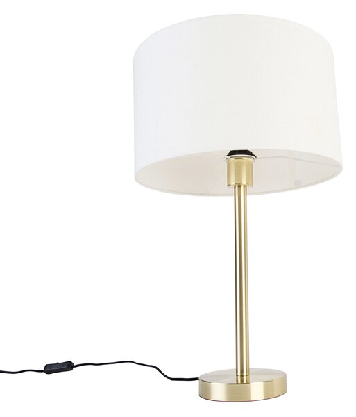 Klasická stolná lampa mosadz s bielym tienidlom 35 cm - Simplo