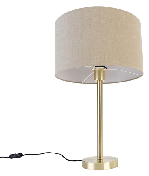 Klasická stolná lampa mosadz s hnedým tienidlom 35 cm - Simplo